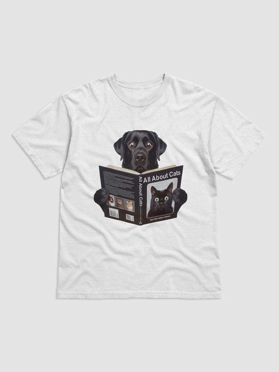 Surprised Dog Reading a Book About Cats #Humorous Tee - White product image (1)