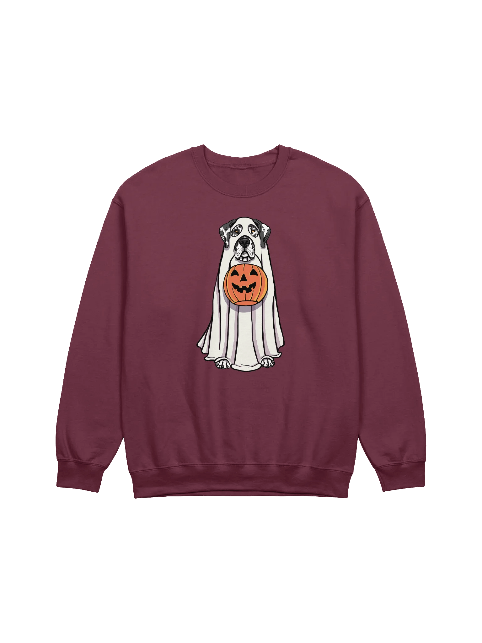 Funny Halloween Great Dane(Harlequin) Sweatshirt | Funny Great Dane Wearing a Ghost Costume and Holding a Pumpkin Basket product image (12)