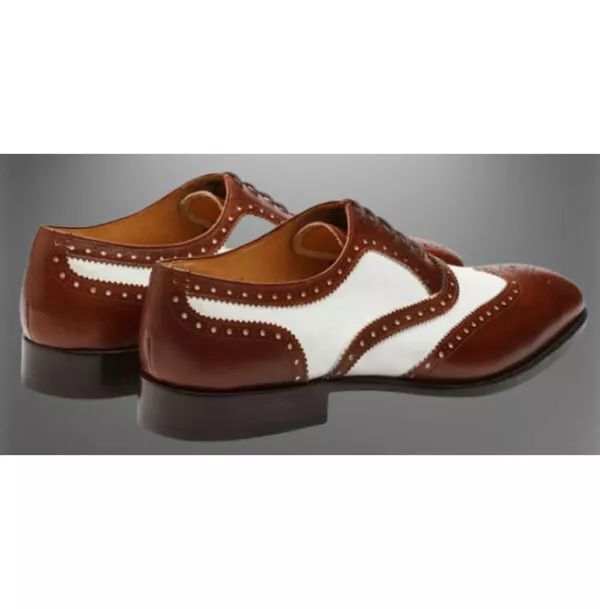 Men Handmade Brown and White Leather Brogue Dress Shoes, Men Oxford Shoes product image (2)