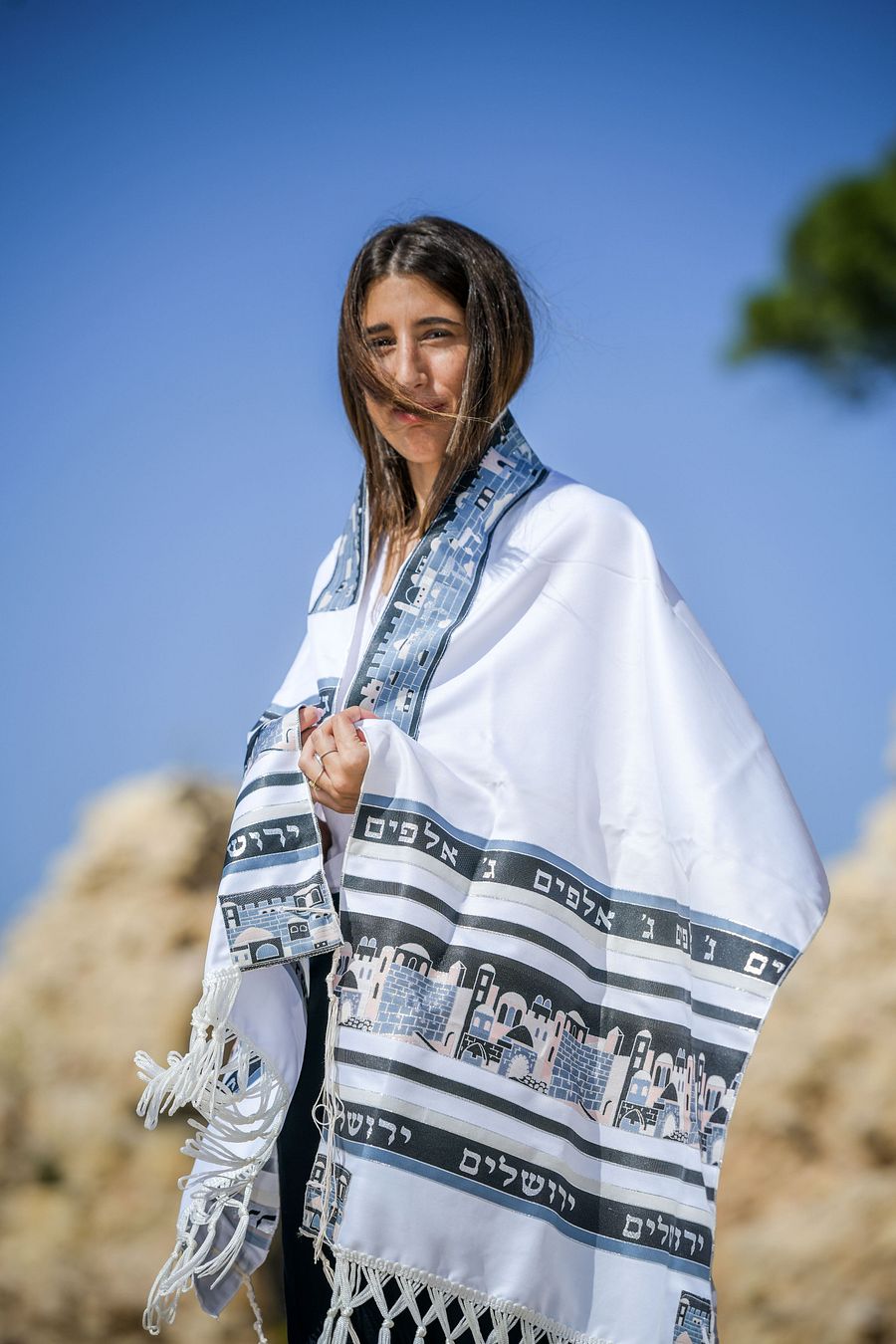 Jerusalem -GRAY, BLUE, PINK Small Tallit (Prayer Shawl) KIT product image (3)