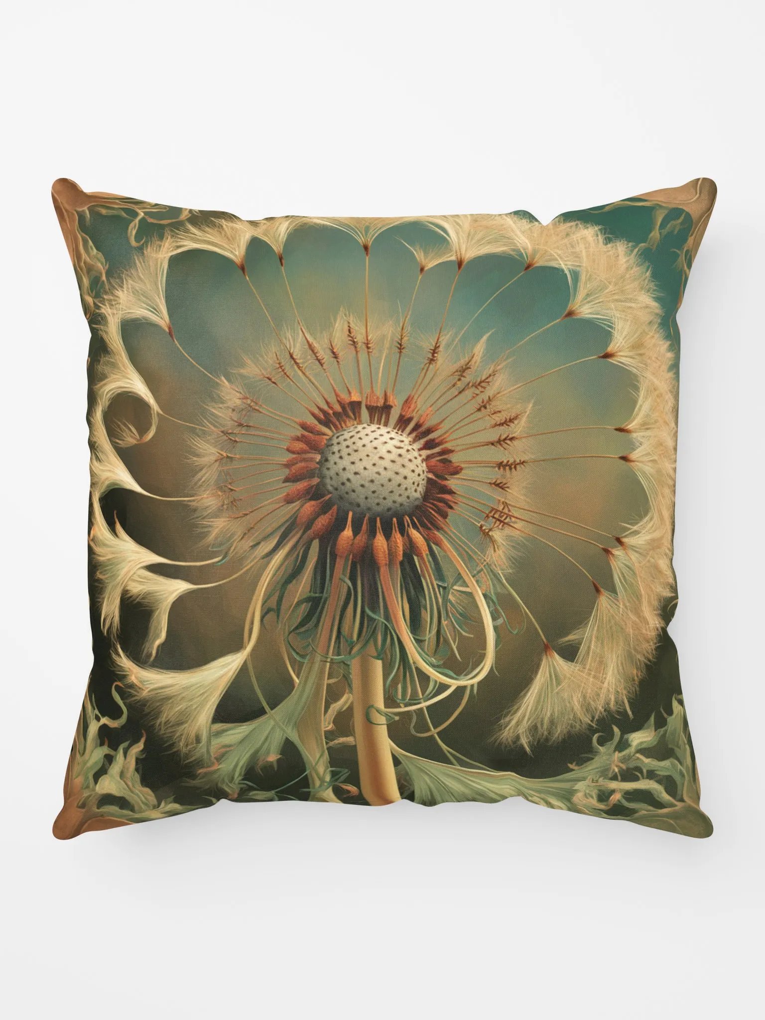 Art Nouveau Stylized Dandelion Seed Head All-Over Print Pillow in Golds and Greens and Browns product image (5)