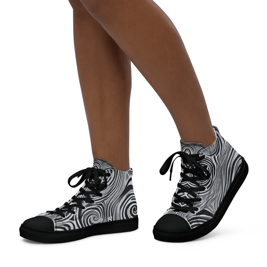 Funky Black and White Noir Liquid Tie-Dye Women's High-Top Canvas Shoes product image (6)