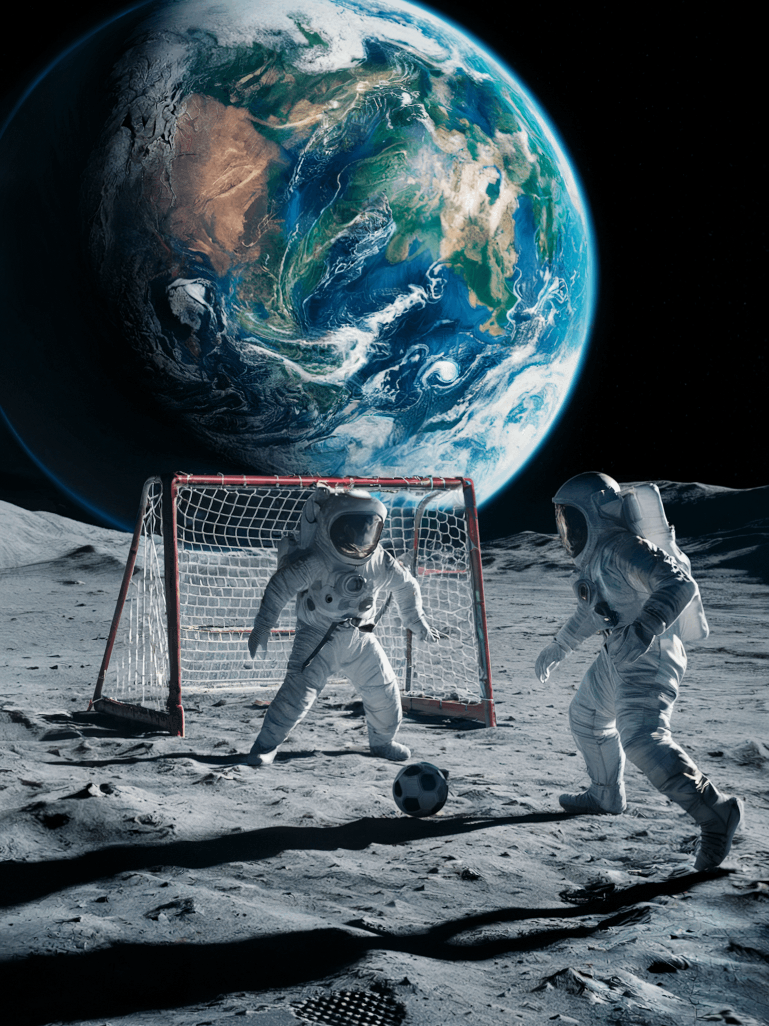 Moon Soccer Poster – Photorealistic Astronaut Space Humor Wall Art product image (1)