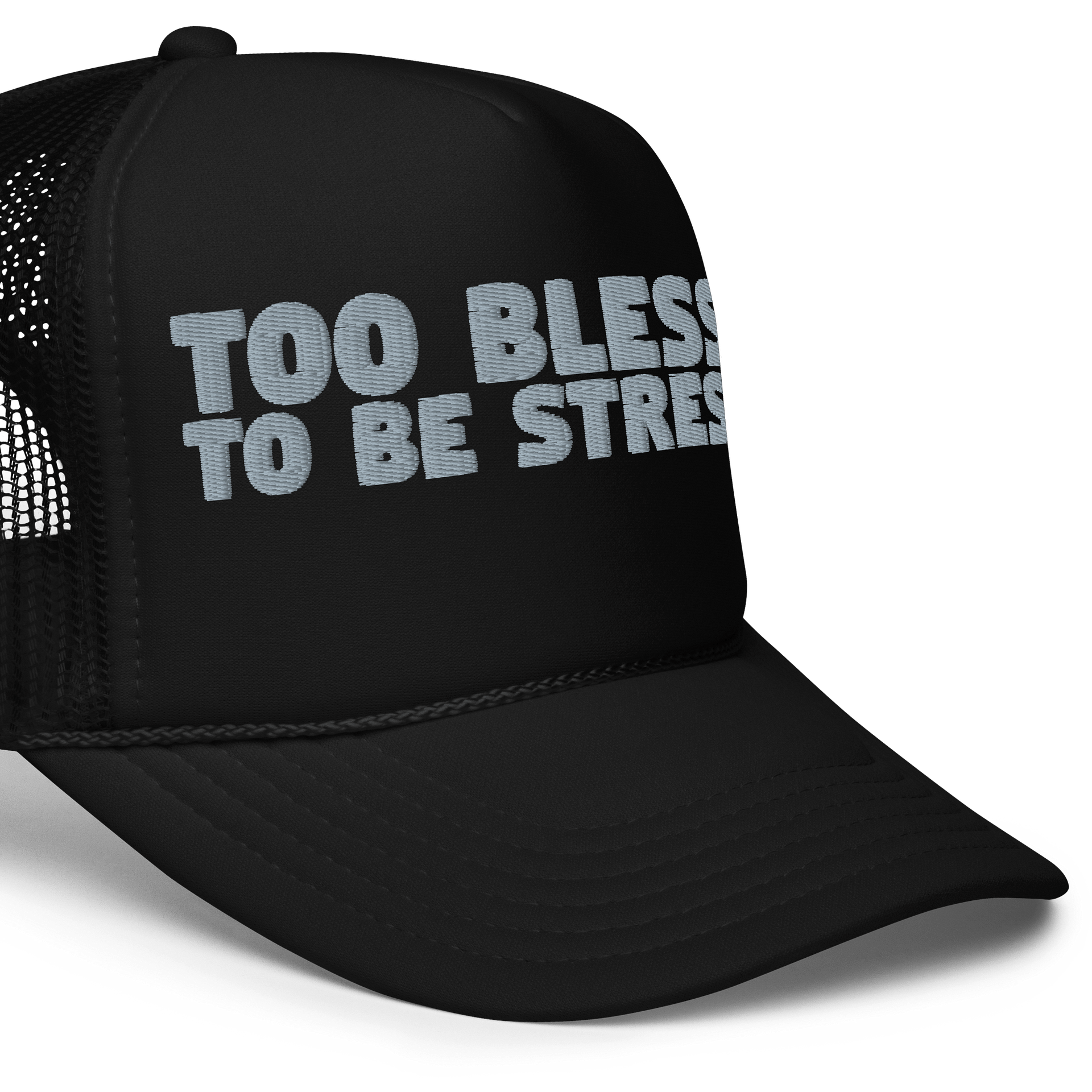 BLESSED NOT STRESSED Foam Trucker Hat product image (5)