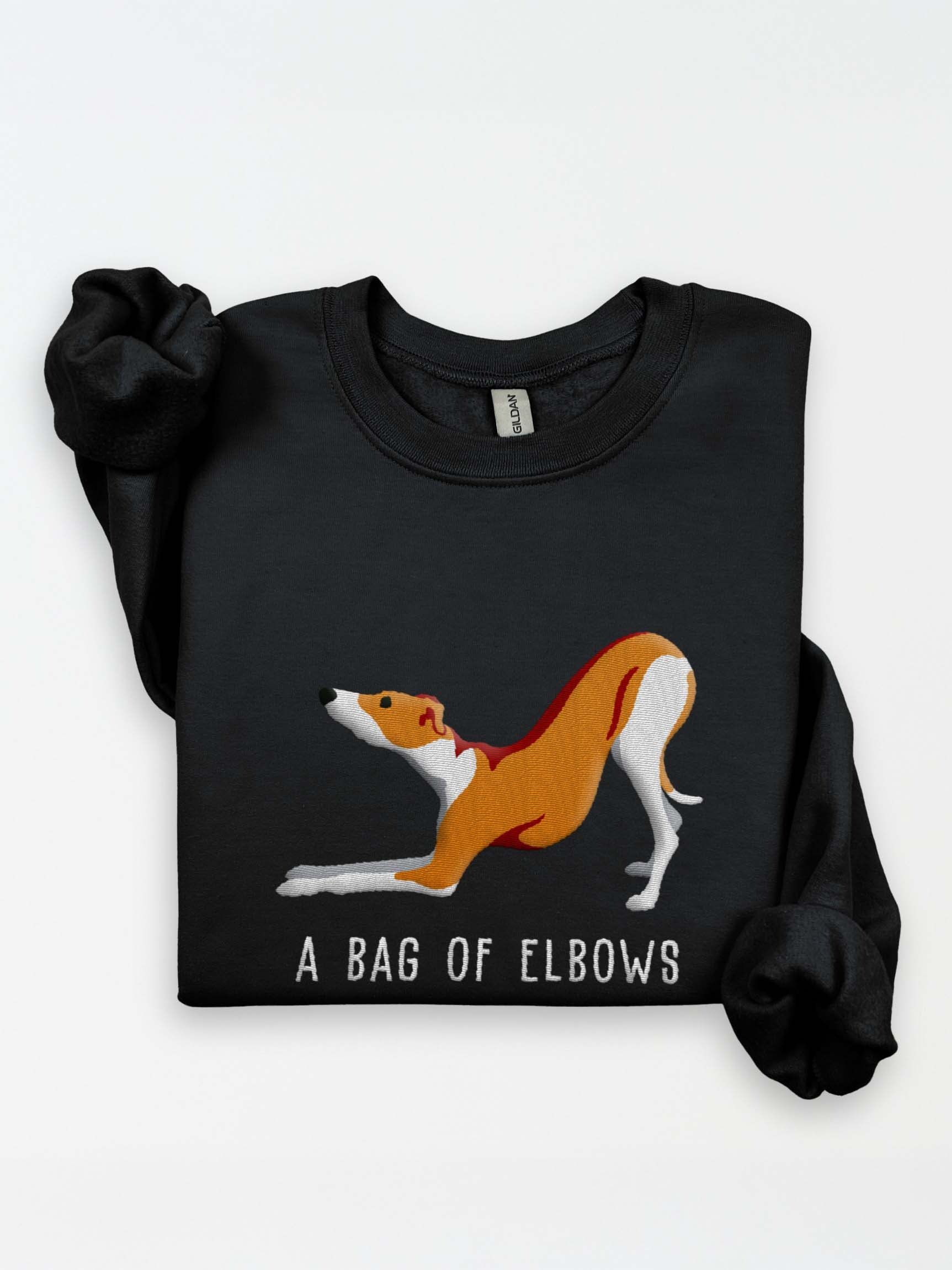 A Bag of Elbows Sweatshirt (Embroidered) of an Italian Greyhound(Tan & White) product image (1)