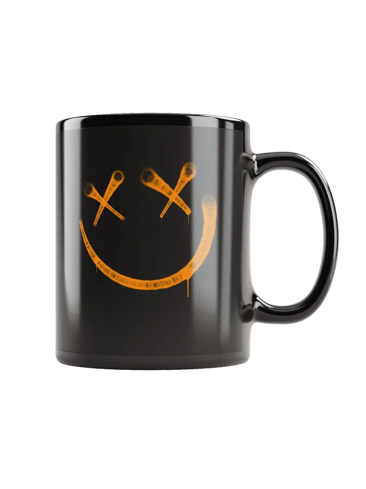 Grunge Style Crossed Eyes Smile Face Black Coffee Mug product image (1)