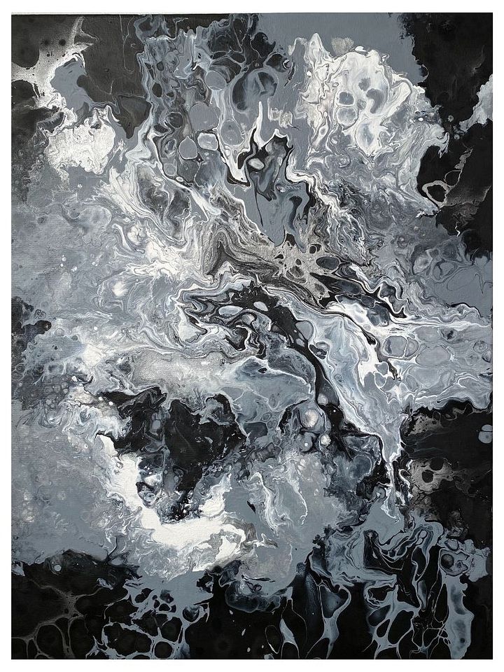 Black, Grey & Silver Abstract Acrylic Pour Painting on 18x24 Inch Canvas | Modern Abstract Art product image (1)