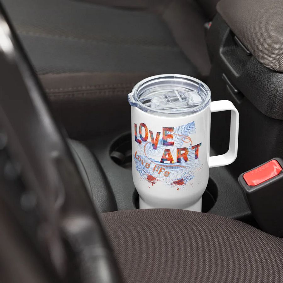 Travel Mug colorful design for the artist. 'Love Art Love life'  Perfect gift for mom, dad, son, daughter colleague, friend who loves arty things product image (7)