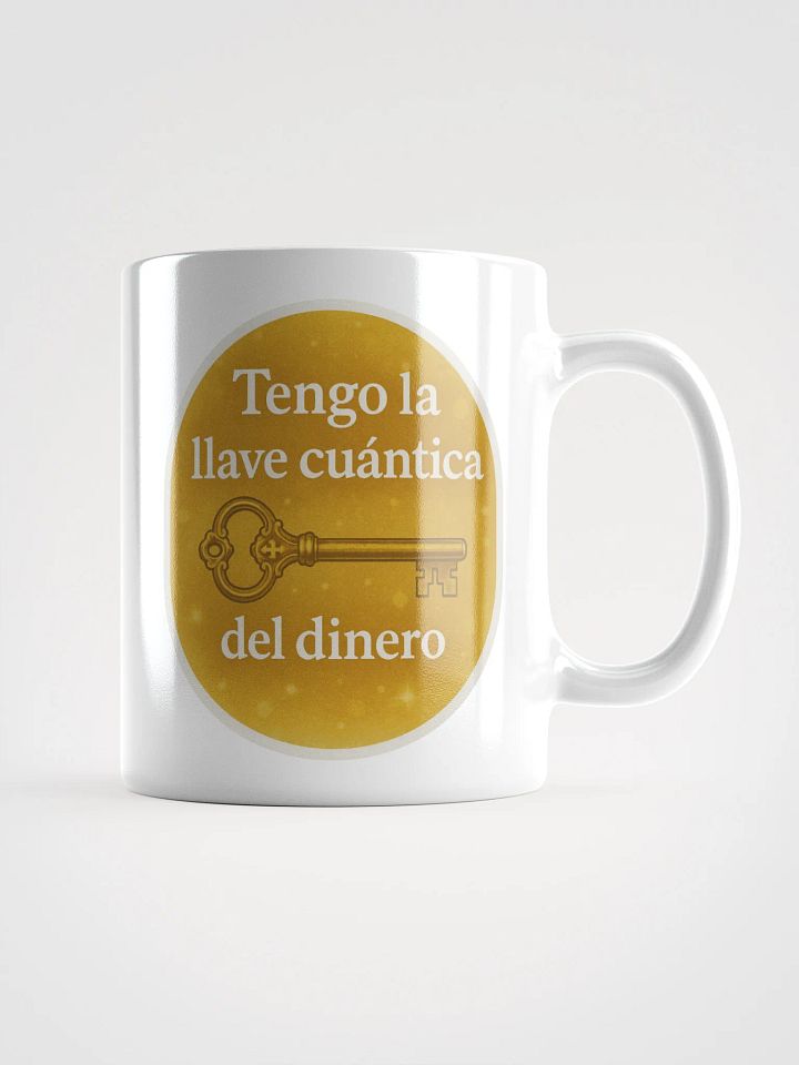 Taza blanca brillante con Llave Cuántica del Dinero product image (3)
