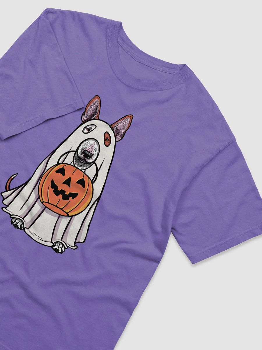Funny Halloween Bull Terrier(Red) T-Shirt | Funny Dog Wearing a Ghost Costume and Holding a Pumpkin Basket product image (29)