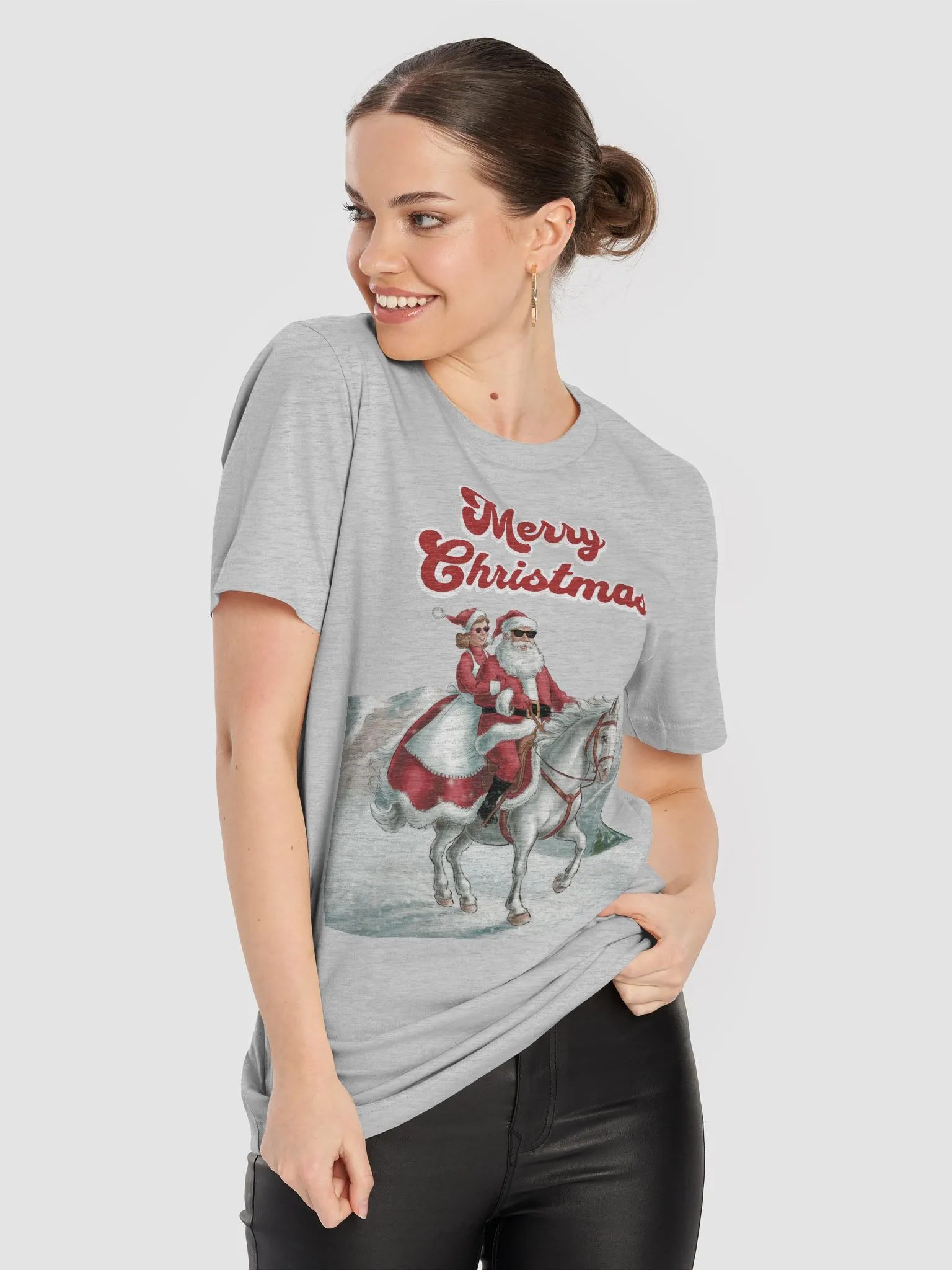 Mr. and Mrs. Santa Claus Horse Riding T-shirt product image (45)