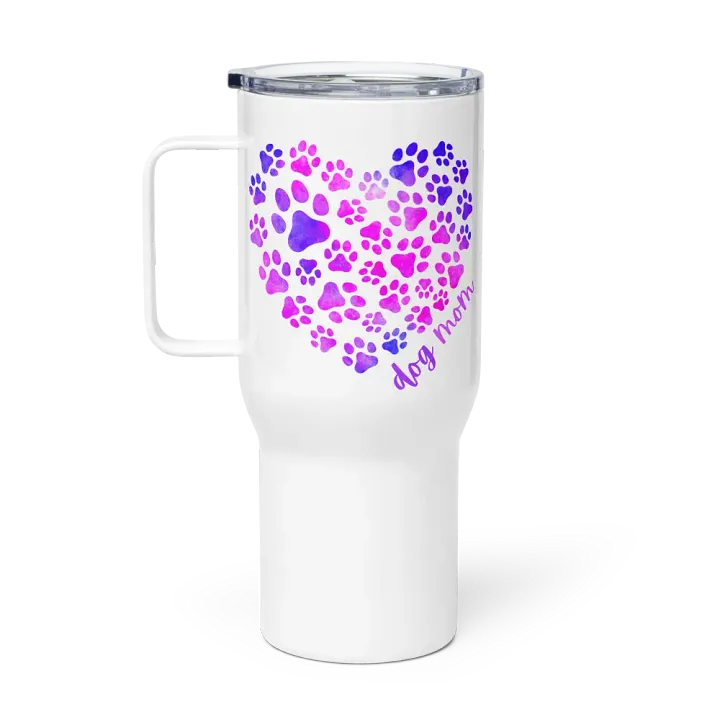 Dog Mom Colorful Paws Heart Travel Mug Drink Cup product image (1)