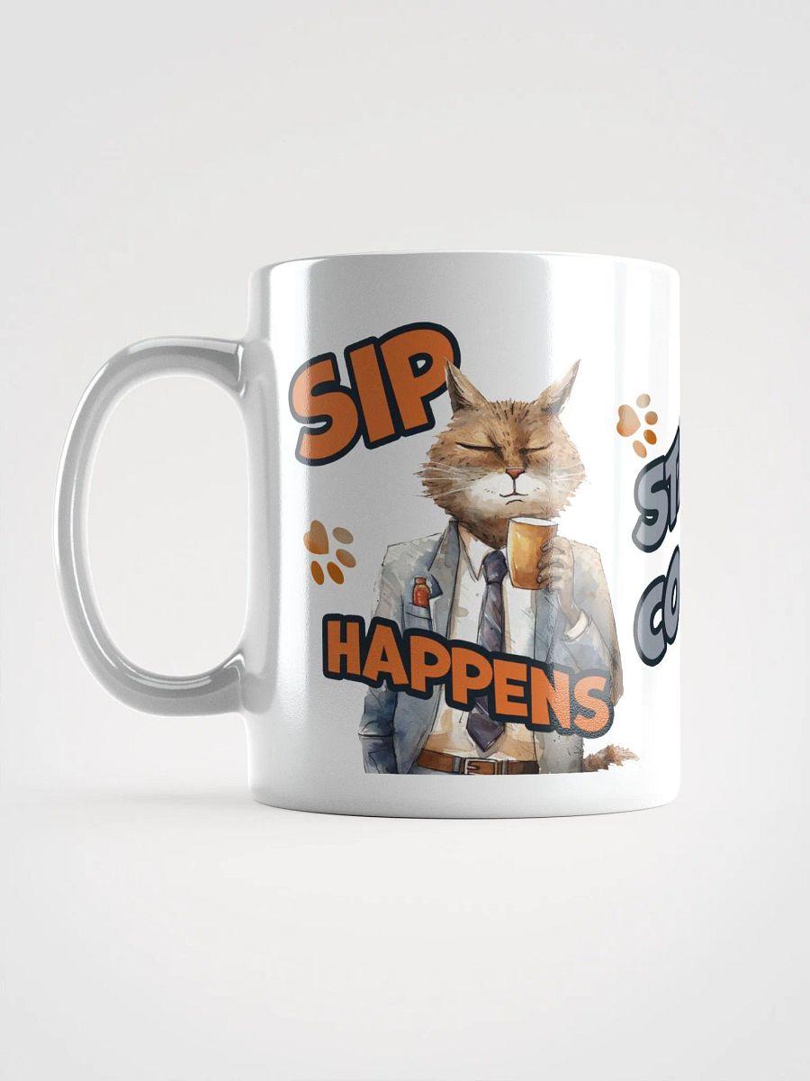 Cat Chat: "Sip happens." White glossy mug product image (14)