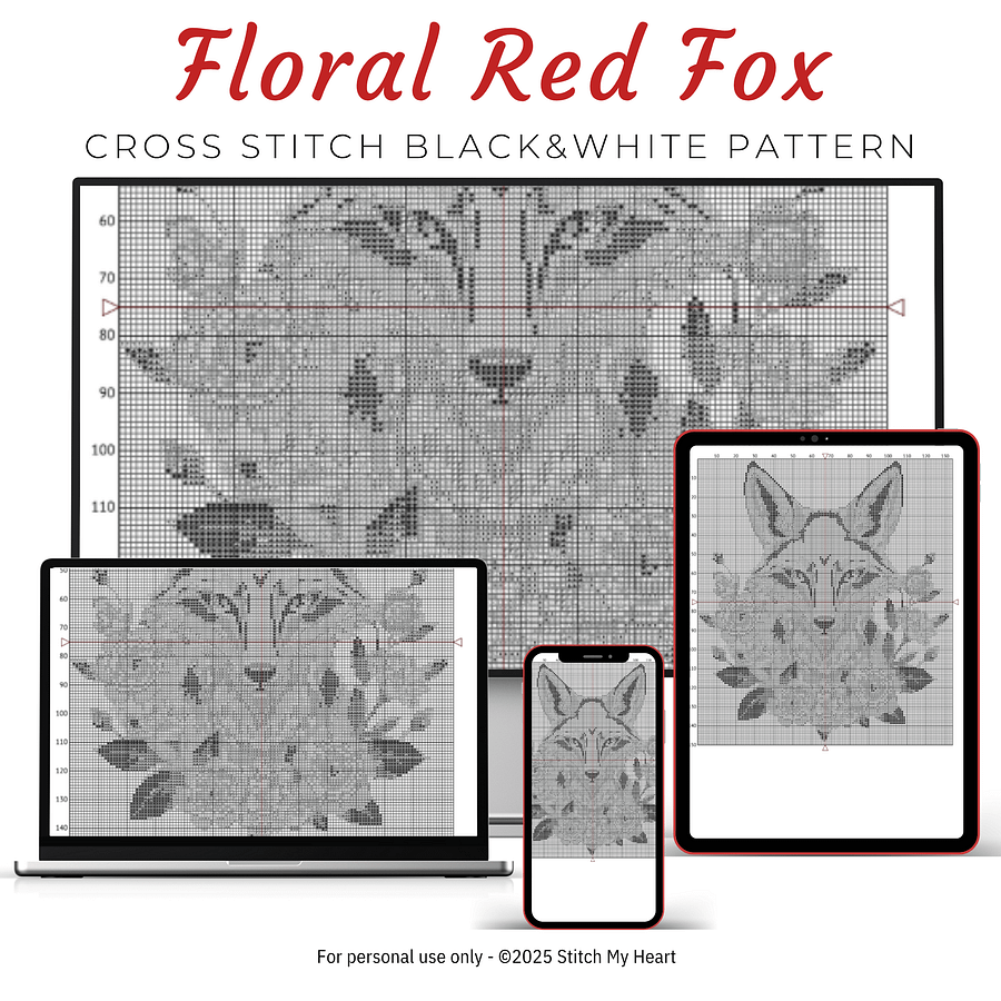 Floral Red Fox Cross Stitch Pattern product image (4)