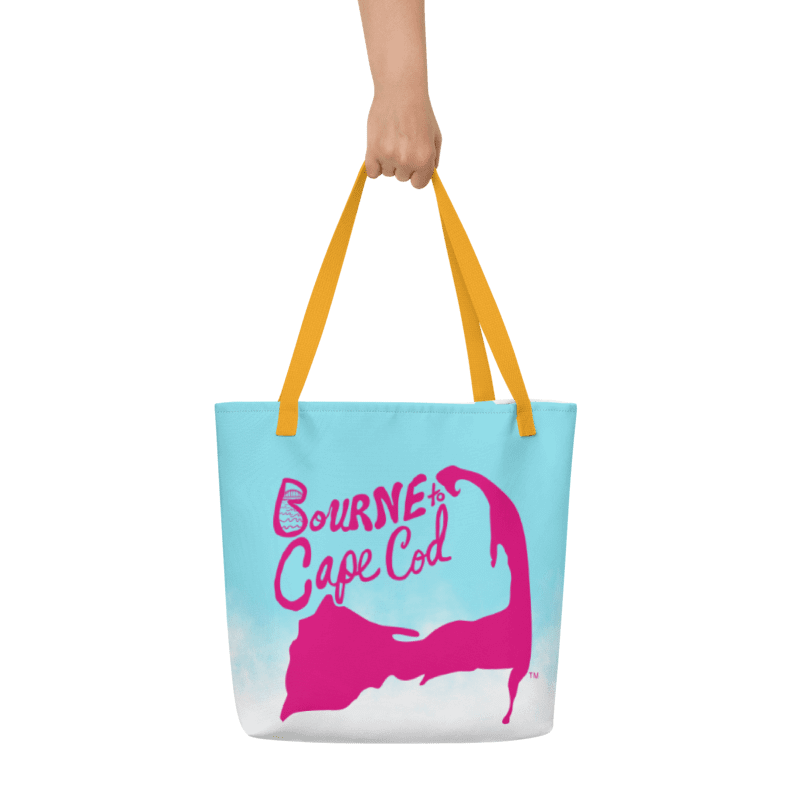 BOURNE to Cape Cod™ | Large Tote Bag with Pocket | Coastal Classic | All-Over Logo Print | Pink Logo | Patriotic Pastels product image (1)