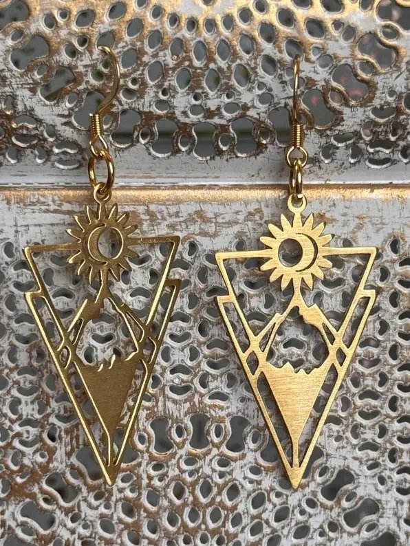 Crescent Moon Mountain Earrings | Gold Geometric Nature Jewelry product image (2)