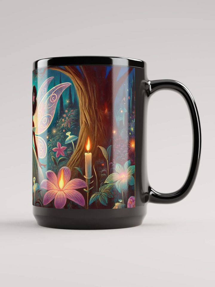 Enchanted Blue Forest Fairy Coffee Cup - 15 oz Black Glossy Mug product image (2)