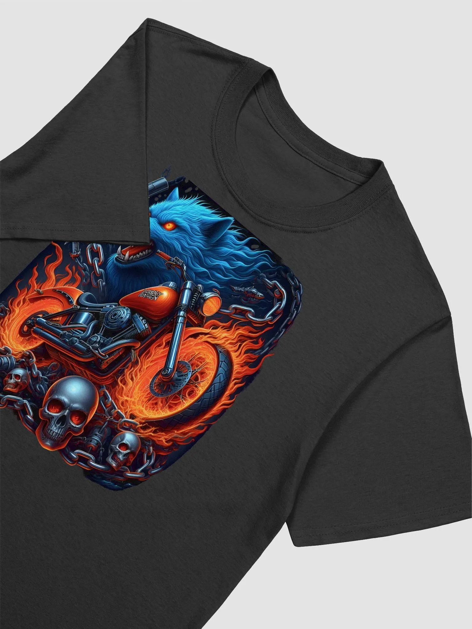 Fierce Wolf and Flaming Motorcycle T-Shirt #10 product image (3)