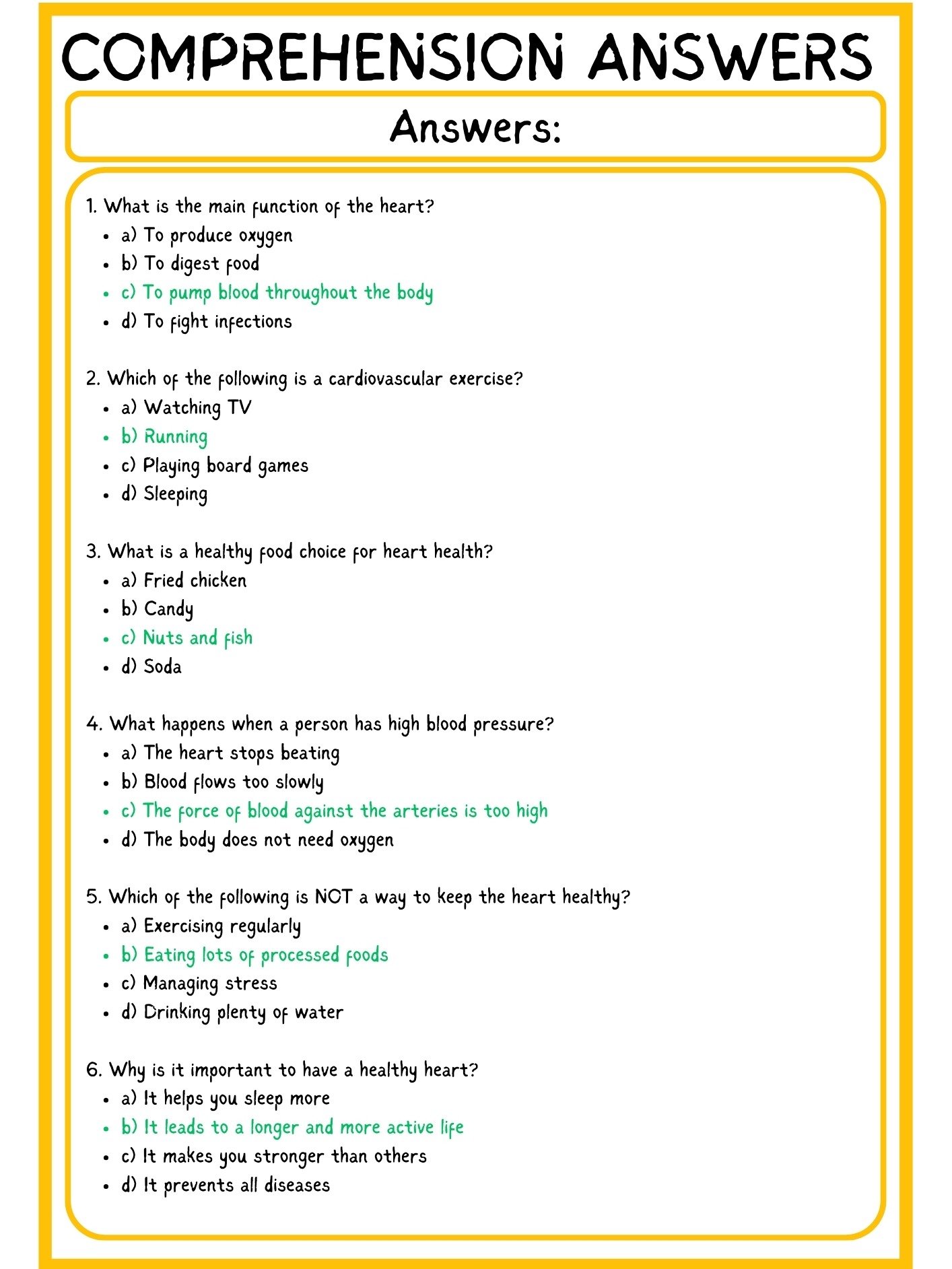 Heart Health Reading Comprehension PDF product image (4)