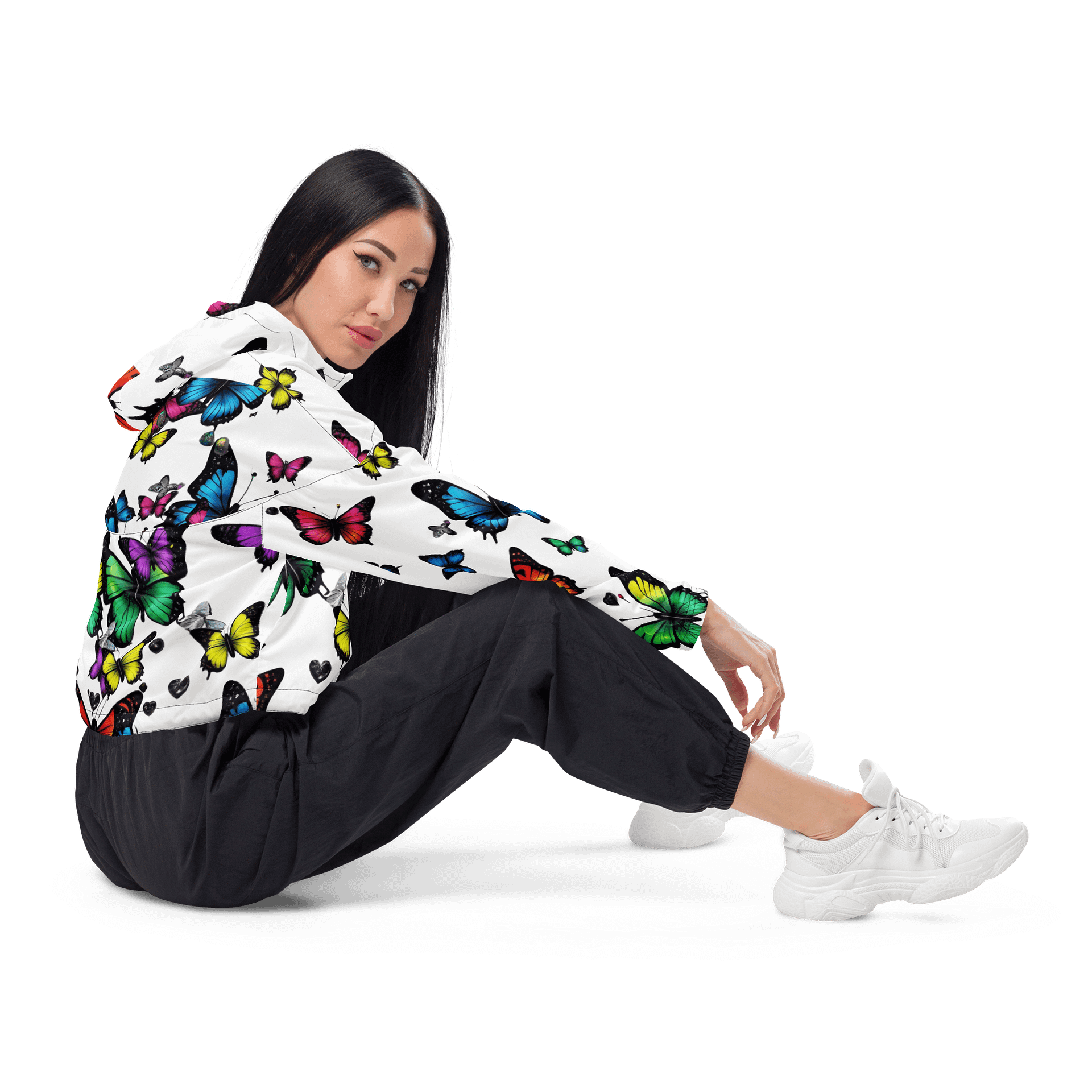 Butterfly Blooms Women's Cropped Windbreaker product image (1)