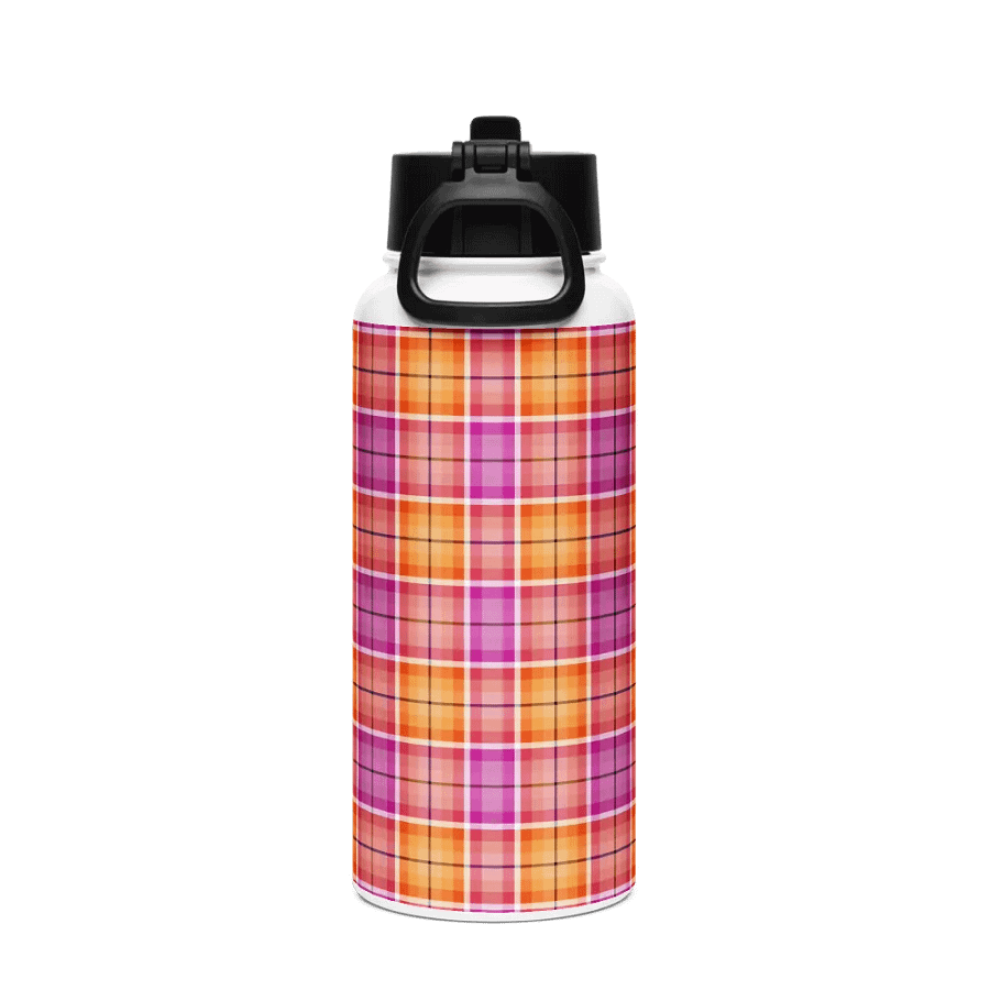 Bright Orange and Pink Plaid Water Bottle product image (3)