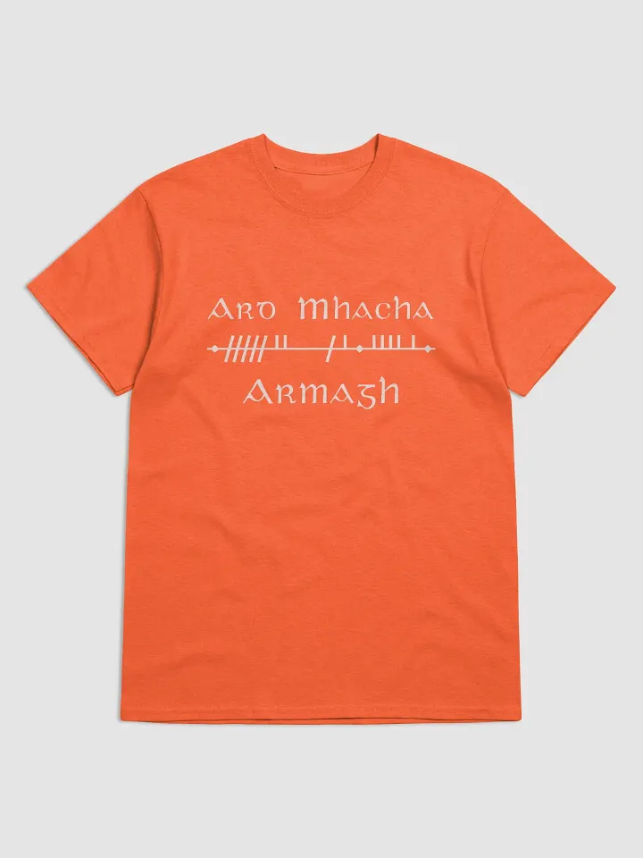 Armagh/Ard Mhacha Scholastic style Ogham Tangerine printed T-shirt product image (1)