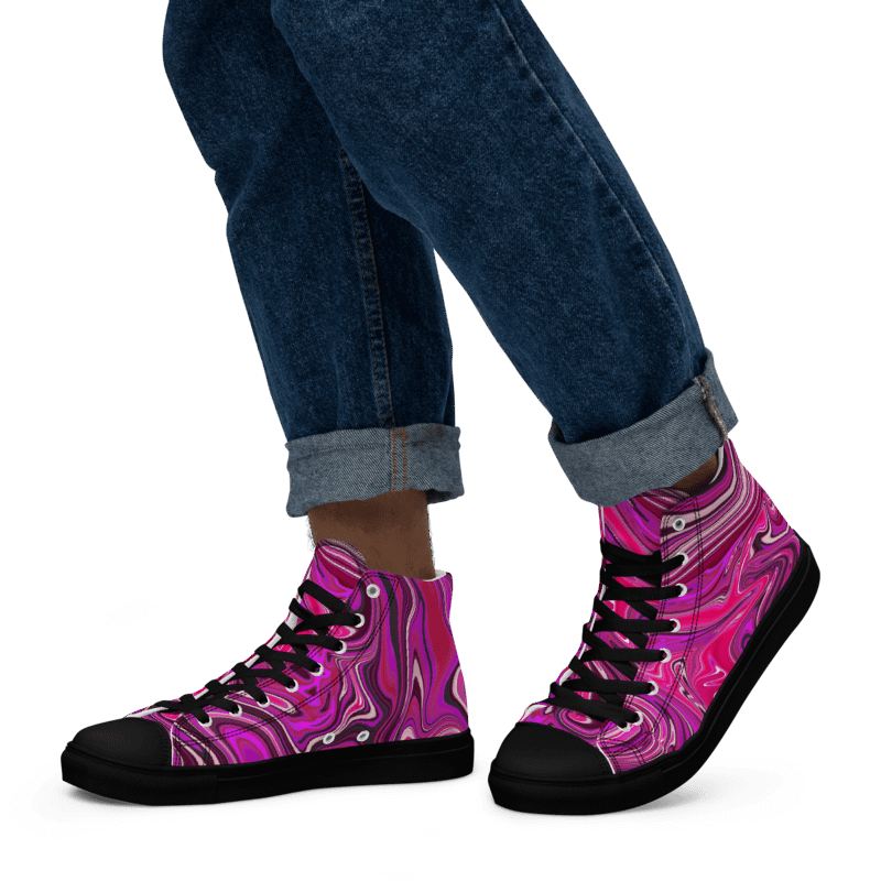 Men's High Top Canvas Shoes - Pink and Purple Digital Fluid Art product image (7)