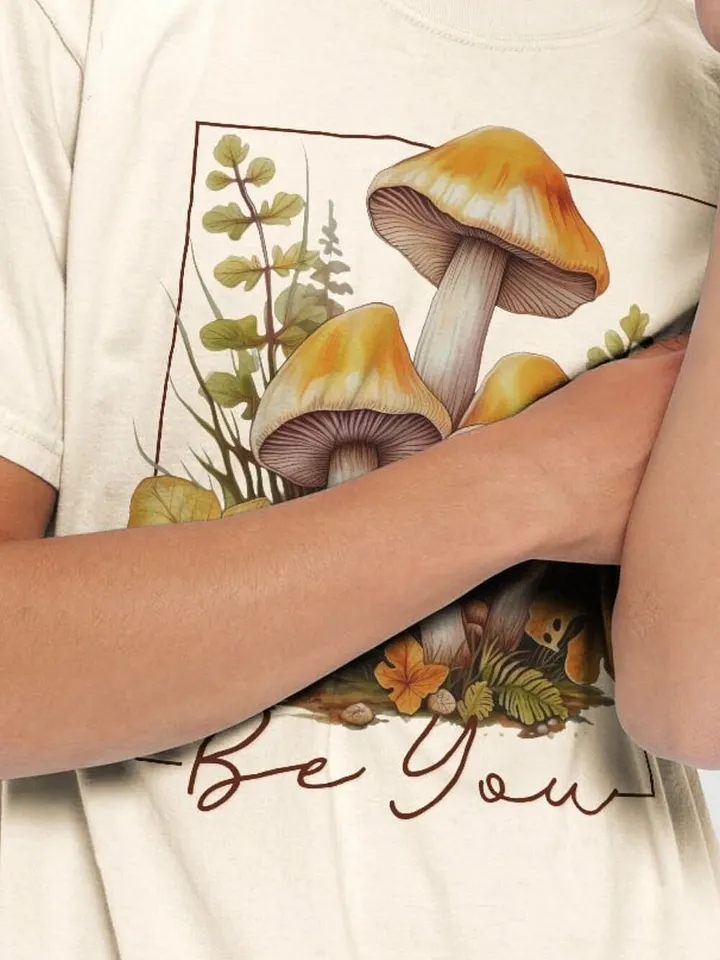 Be You Inspirational Mushroom T-Shirt - Orange Mushrooms & Fall Leaves Graphic Tee product image (2)