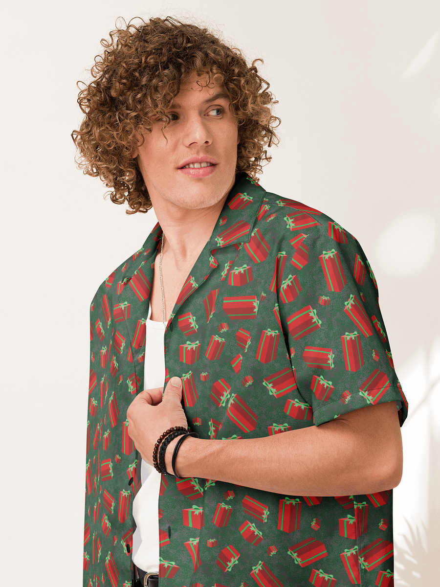 Floating Red Presents on Teal Green Oversized Button-Down Shirt product image (8)