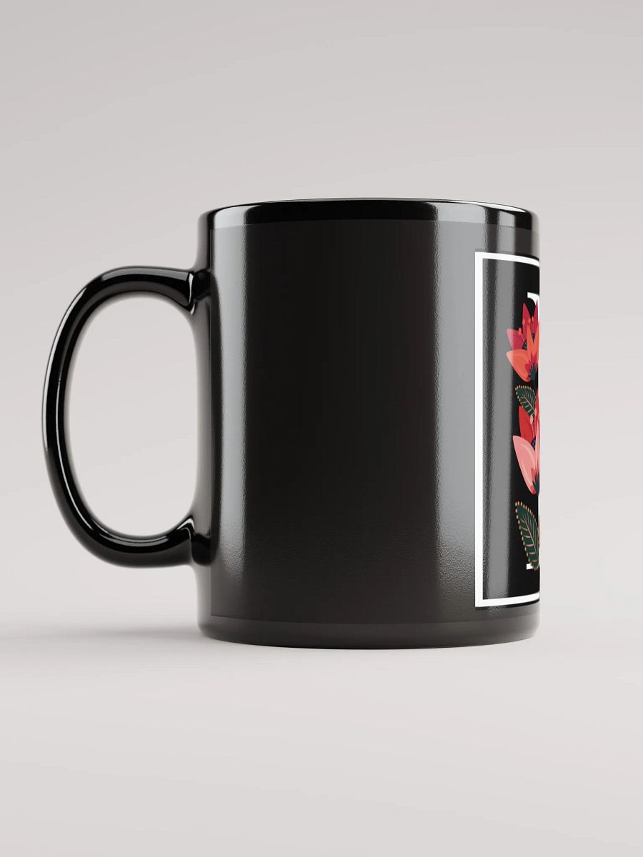 Elegant Floral Letter F Black Glossy Mug product image (11)