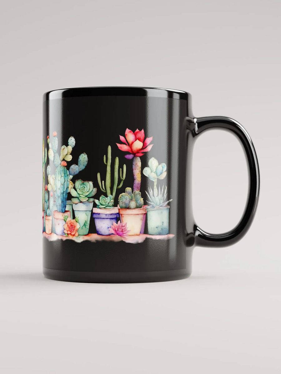 Colorful Potted Cacti And Succulents Black Glossy Mug product image (2)