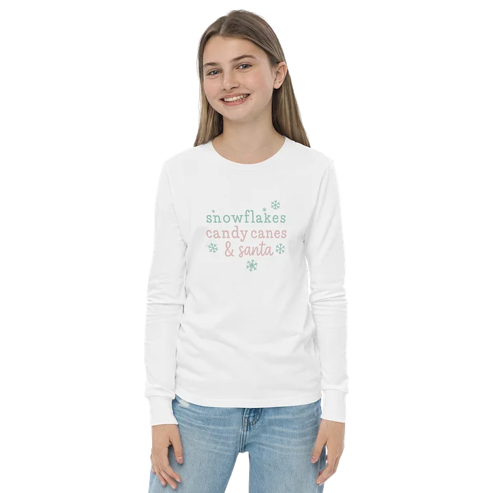 Festive Youth Long Sleeve Tee: Snowflakes & Santa product image (2)