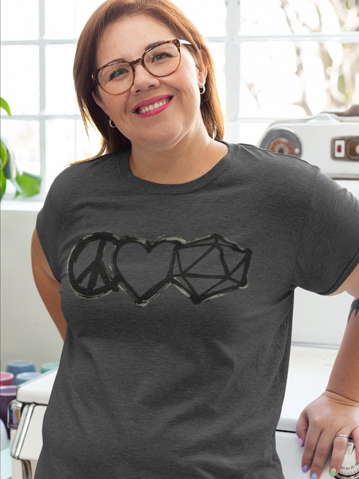 Peace Love D20 Subtle Board Game Shirt - Gray product image (1)