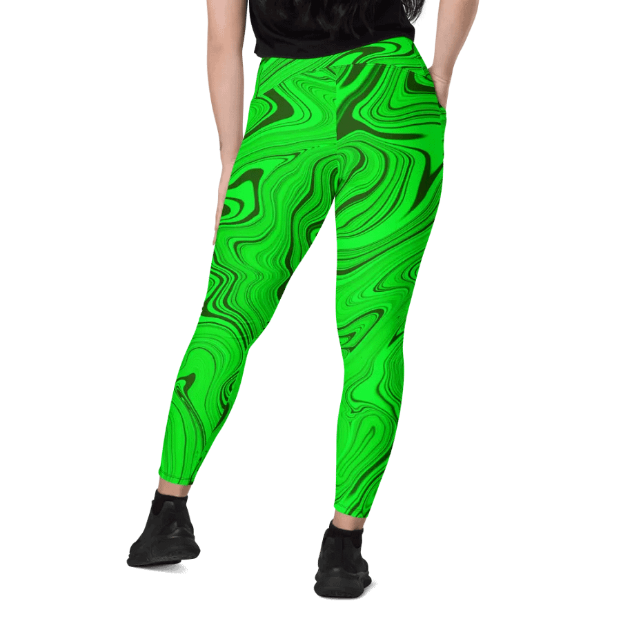 Leggings with Pockets - Green Liquid Swirls product image (12)