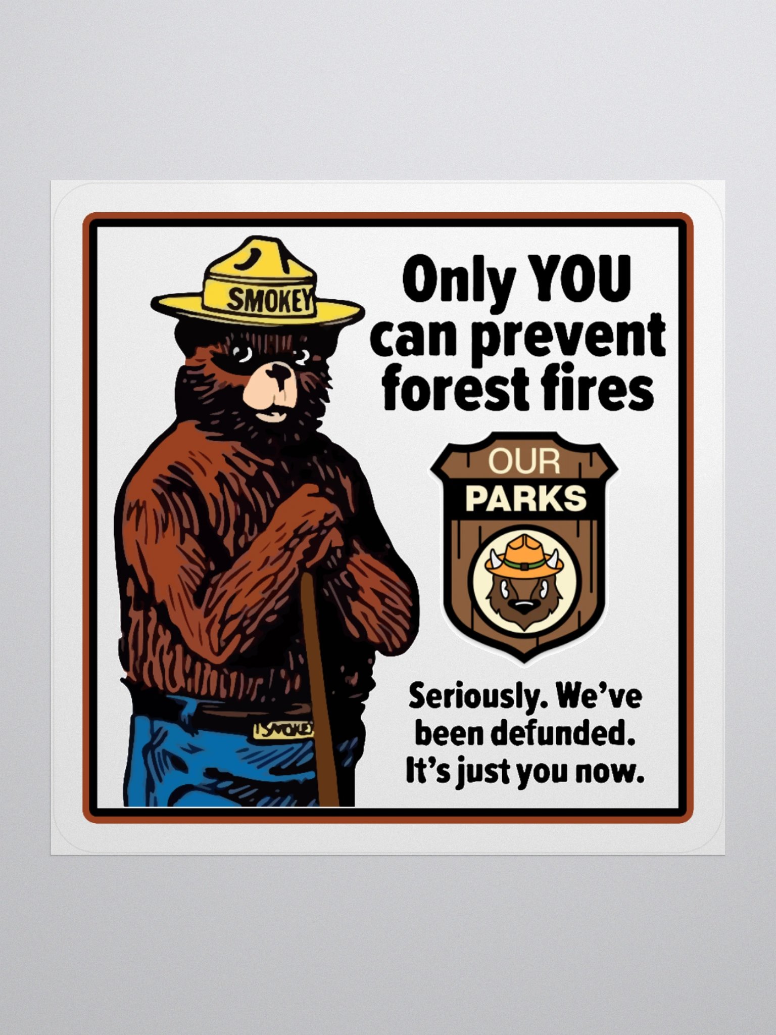 We've been DEFUNDED! Smokey Our Parks Bear Sticker 3 SIZES! Alt National Parks Kiss Cut Vinyl product image (2)