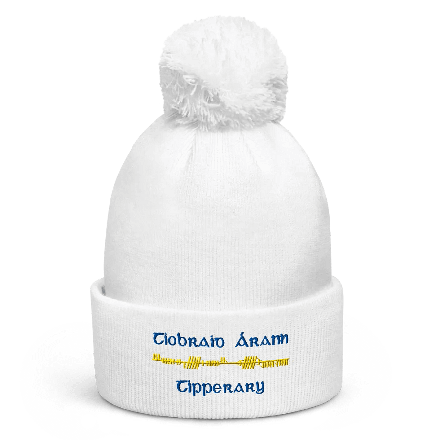 Tipperary/Tiobraid Árann Orthodox style Ogham, Blue and Gold, embroidered Pom-Pom Beanie product image (4)
