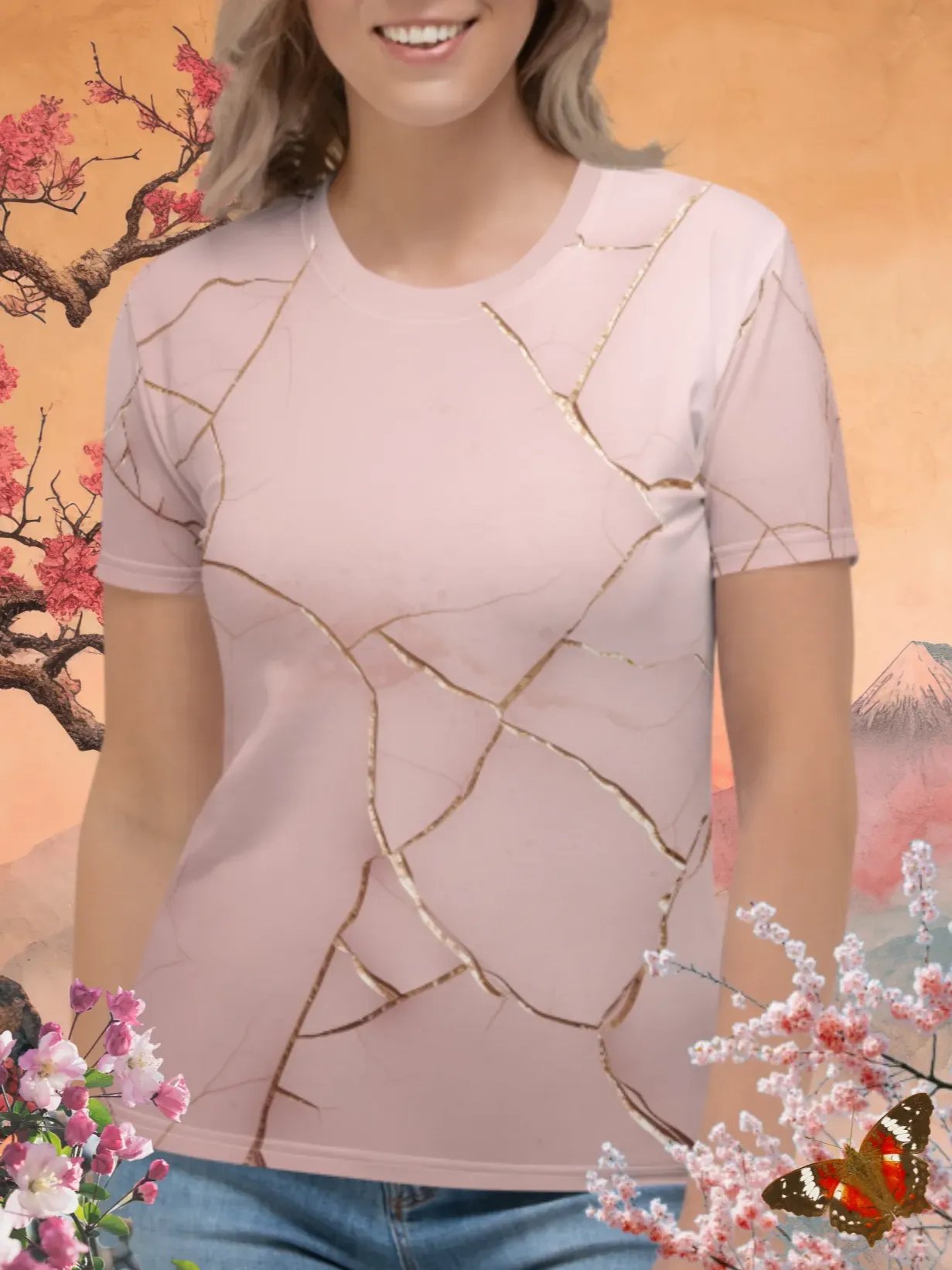 Peach & Gold Kintsugi Print T-Shirt product image (1)