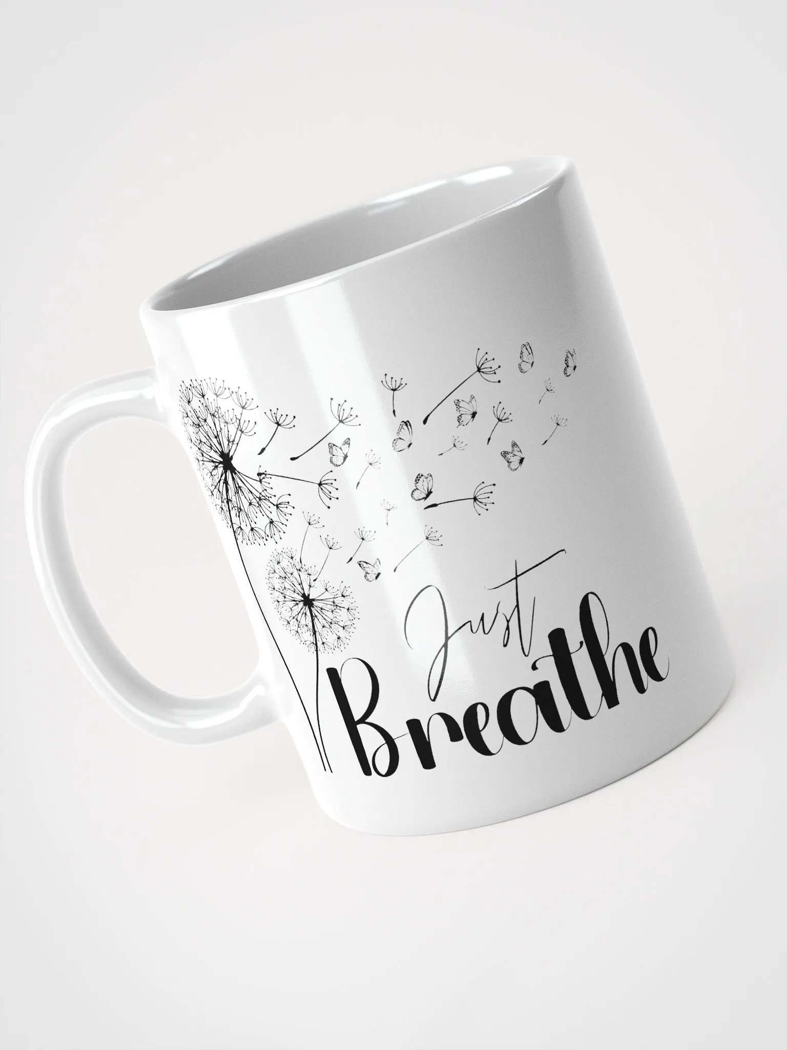 Just Breathe Black Dandelion Ceramic Mug product image (6)