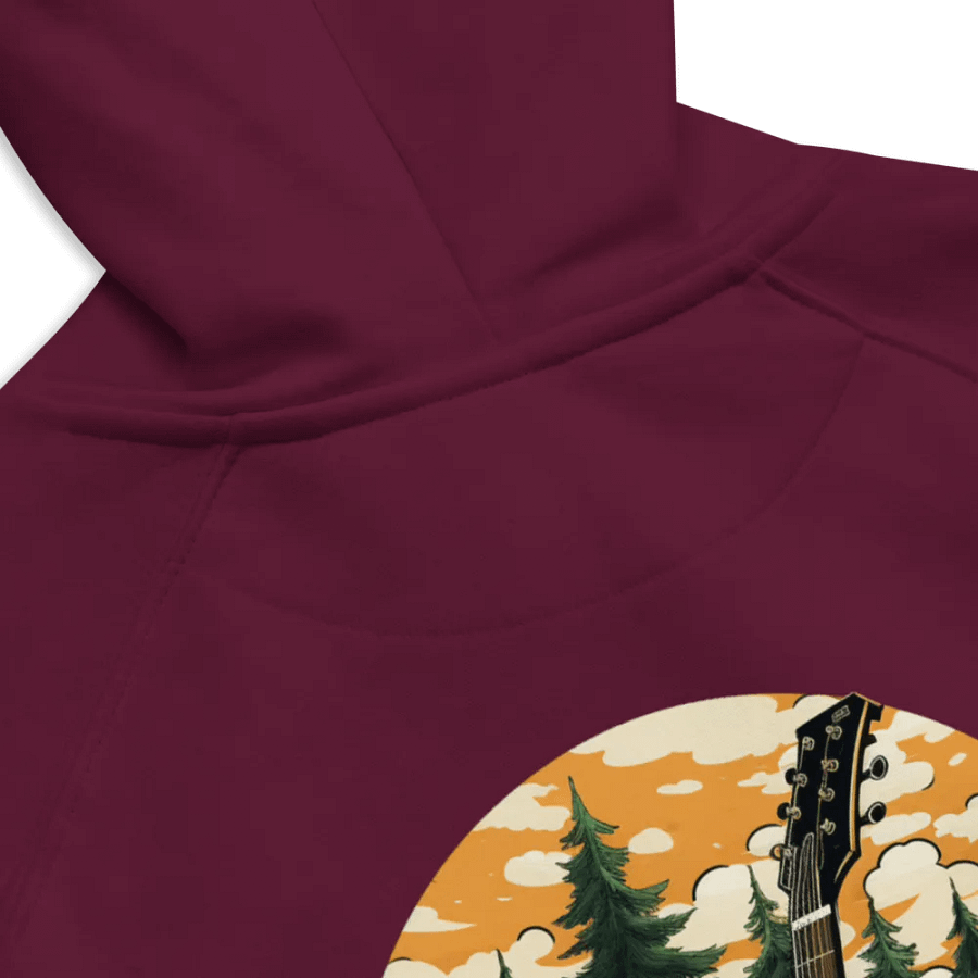 Unisex Eco Raglan Hoodie 🌲 Dark green spruce forest with a skull-shaped guitar product image (7)
