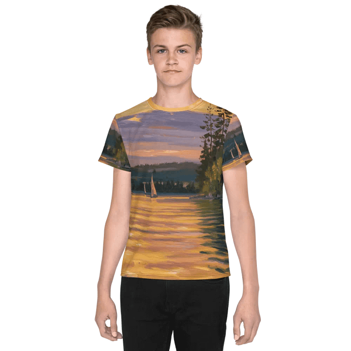 Sunset Lake Sailing, Unisex Youth Crew Neck T-Shirt product image (1)