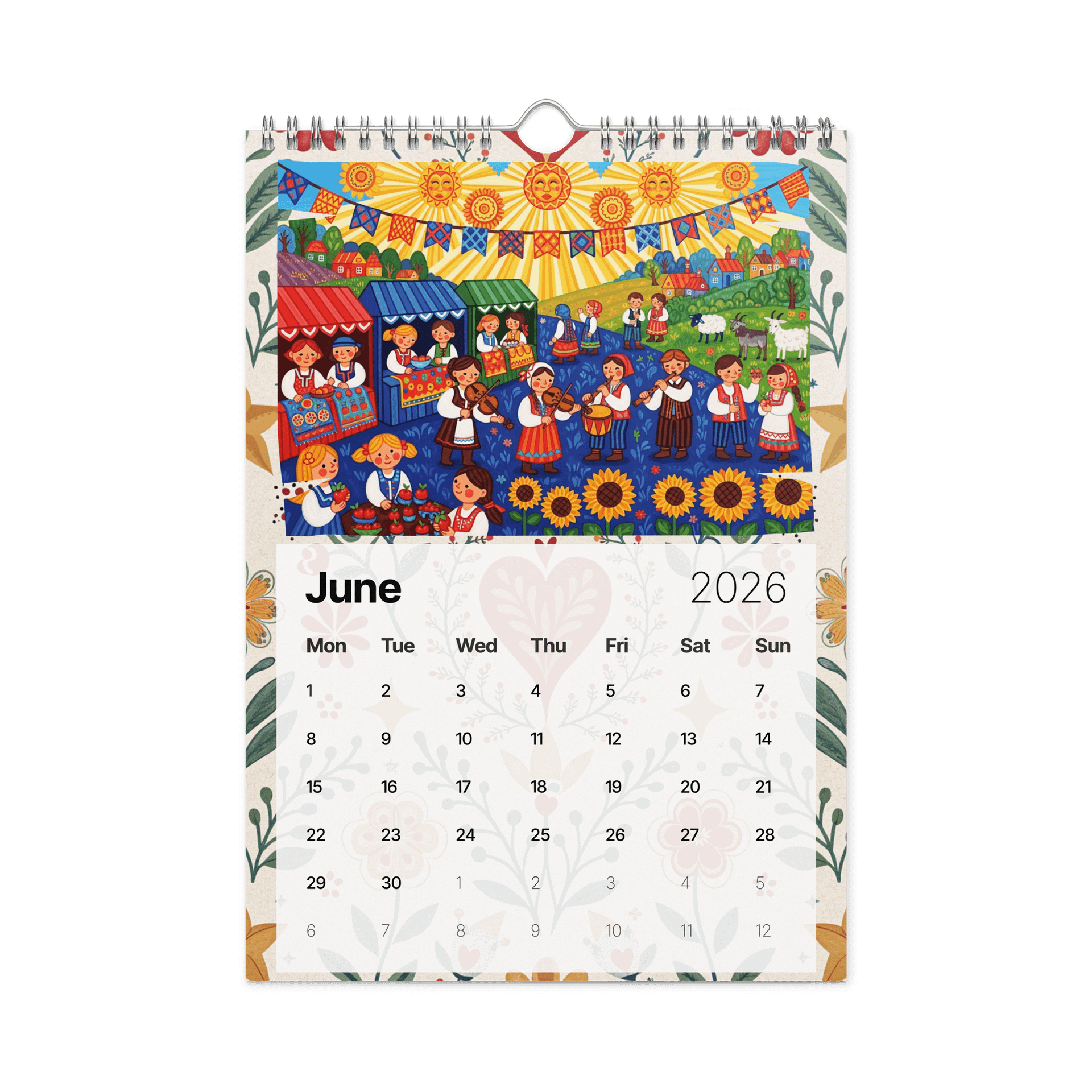 Heart & Harvest – Folk Art Wall Calendar 2026 | Hand-Painted Village Seasons, Colorful Traditional Art for Home & Office product image (8)