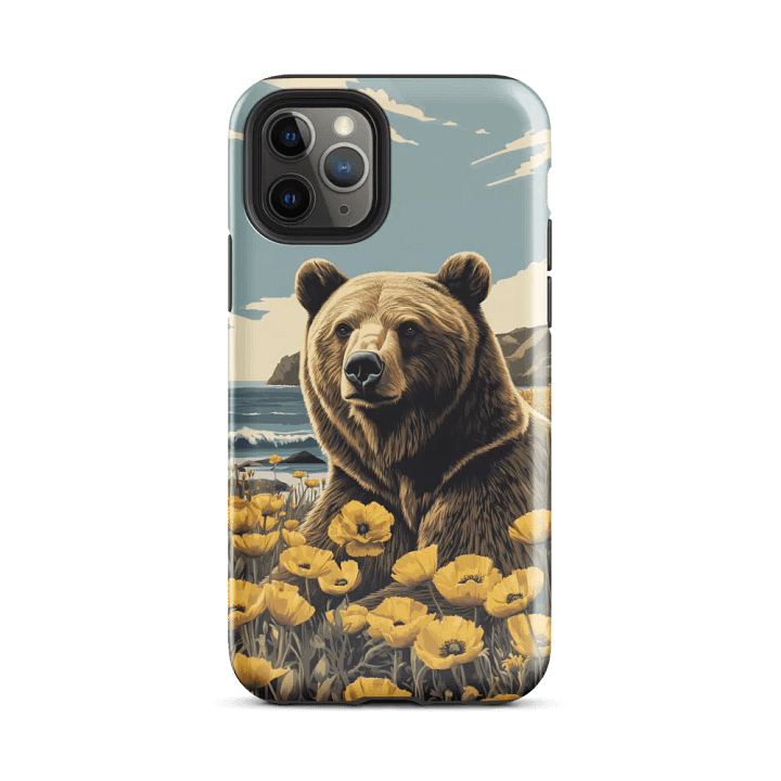 Grizzly Bear Yellow Poppies - Tough Phone Case product image (1)
