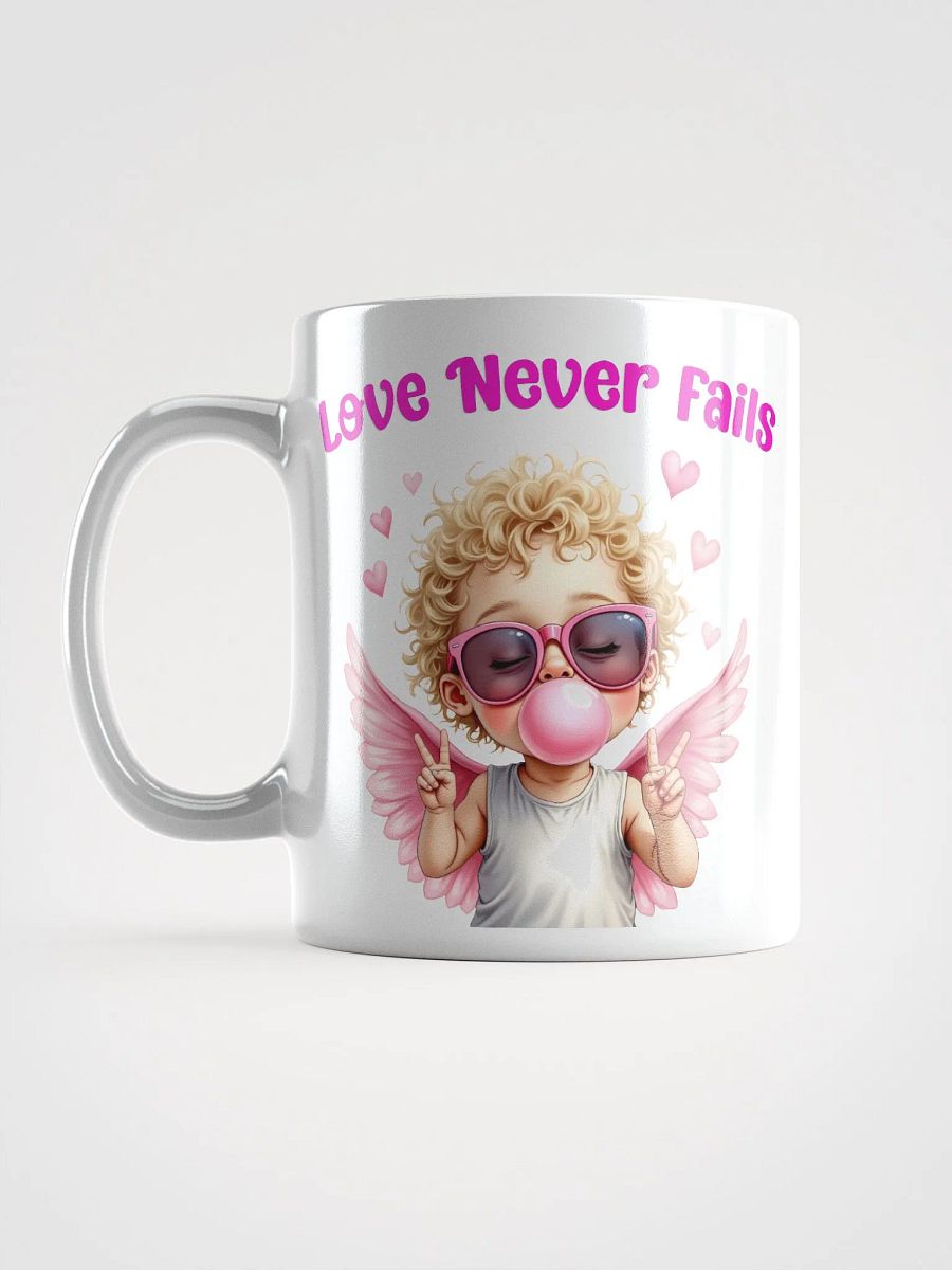 Love Never Fails Valentine Retro Cupid Valentine's Day White Glossy Mug product image (4)