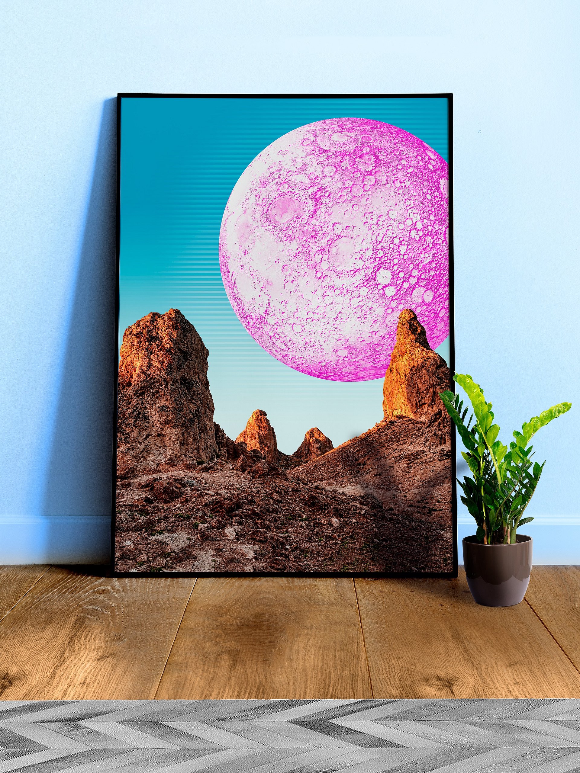 Synthwave Moon & mountain. Grand Canyon — space vintage retro collage art, 50s cosmic futuristic sci-fi collage, surreal collage art product image (1)