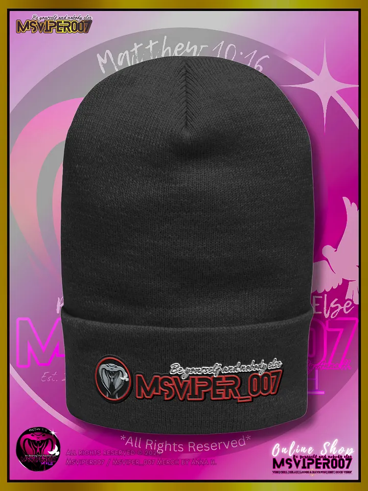 Cuffed Beanie [ Embroidered Design(s) ] - "MsViper_007™ Brand [red/blk/V1] - Support&Sport" Stylish Beanie by Anna H. product image (1)