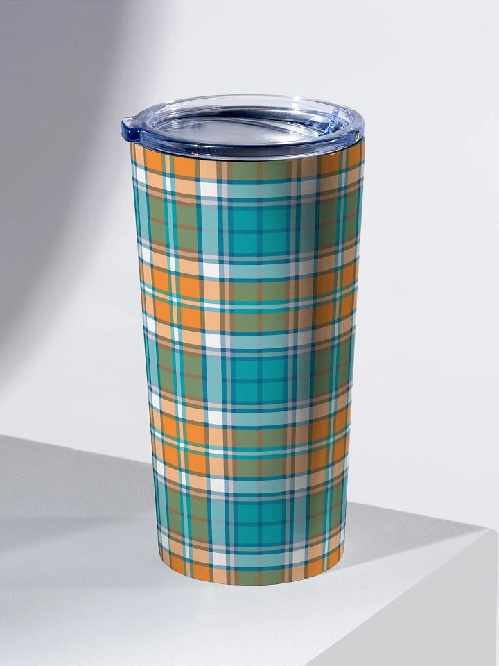 Turquoise and Orange Sporty Plaid Travel Tumbler product image (1)