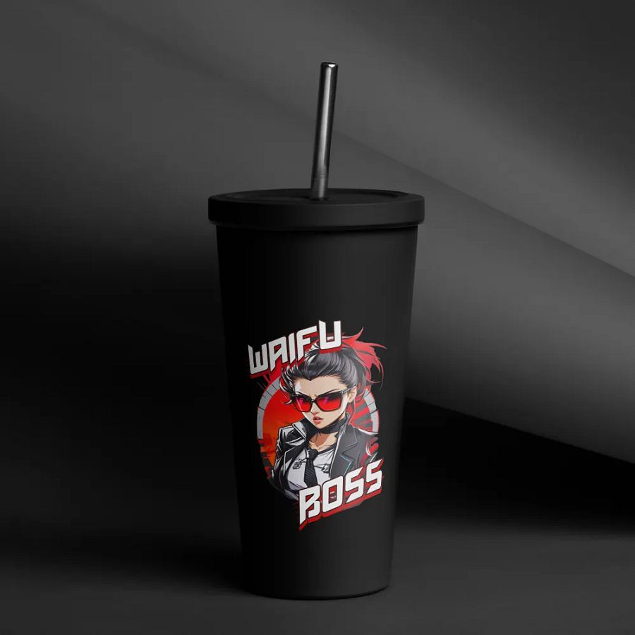 Waifu Boss 20 oz Tumbler Cup - Black - Insulated Tumbler with a Straw v1 product image (12)