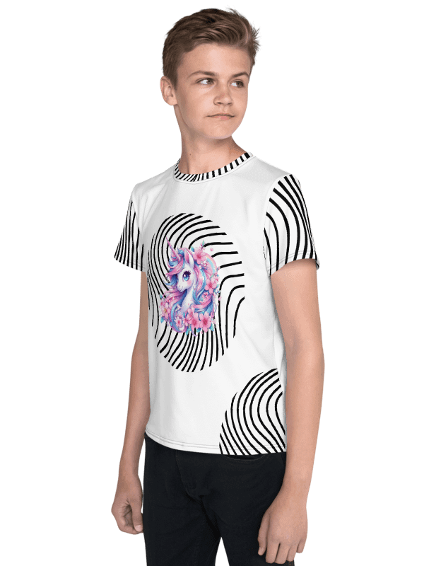 KIDS- GIRL TEE -Black Groovy line with Unicorn design- All-Over Print Youth Crew Neck T-Shirt product image (3)