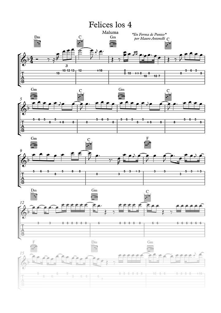 Felices los 4 - Partitura + Tab + Acordes + Pista product image (1)