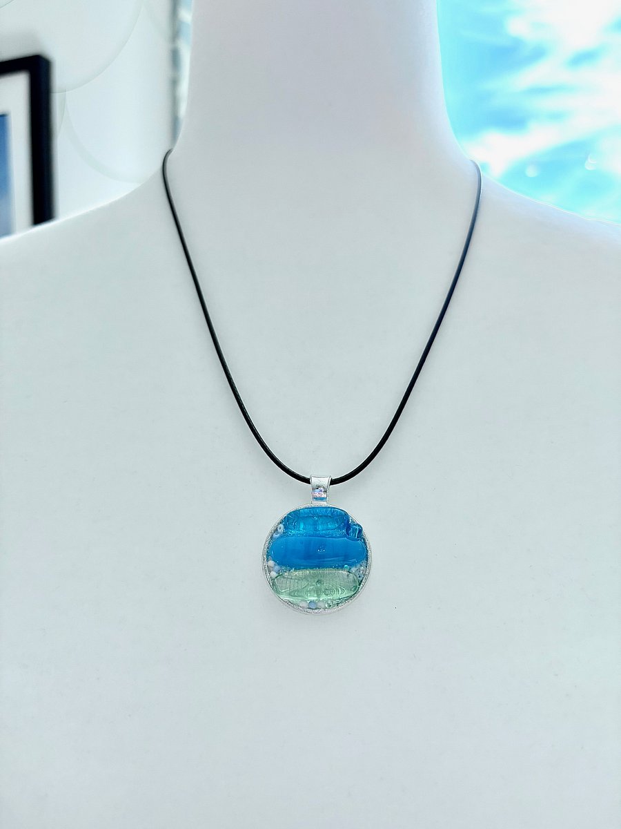 Coastal Calm Horizon Pendant Necklace | Handmade Glass Art Jewelry | Monique Faella Designs™ | MFD-00206 product image (7)